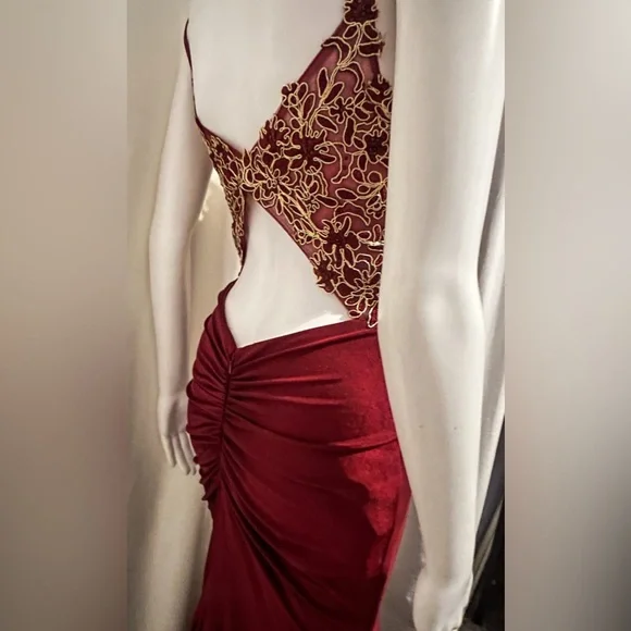 Let’s Sz XS Elegant Burgundy Dress Gold Embroidery Whimsigoth Romantic Dark Goth - Picture 7 of 14